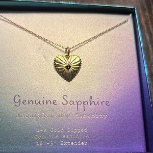 Genuine Sapphire on 14K Gold Dipped Heart